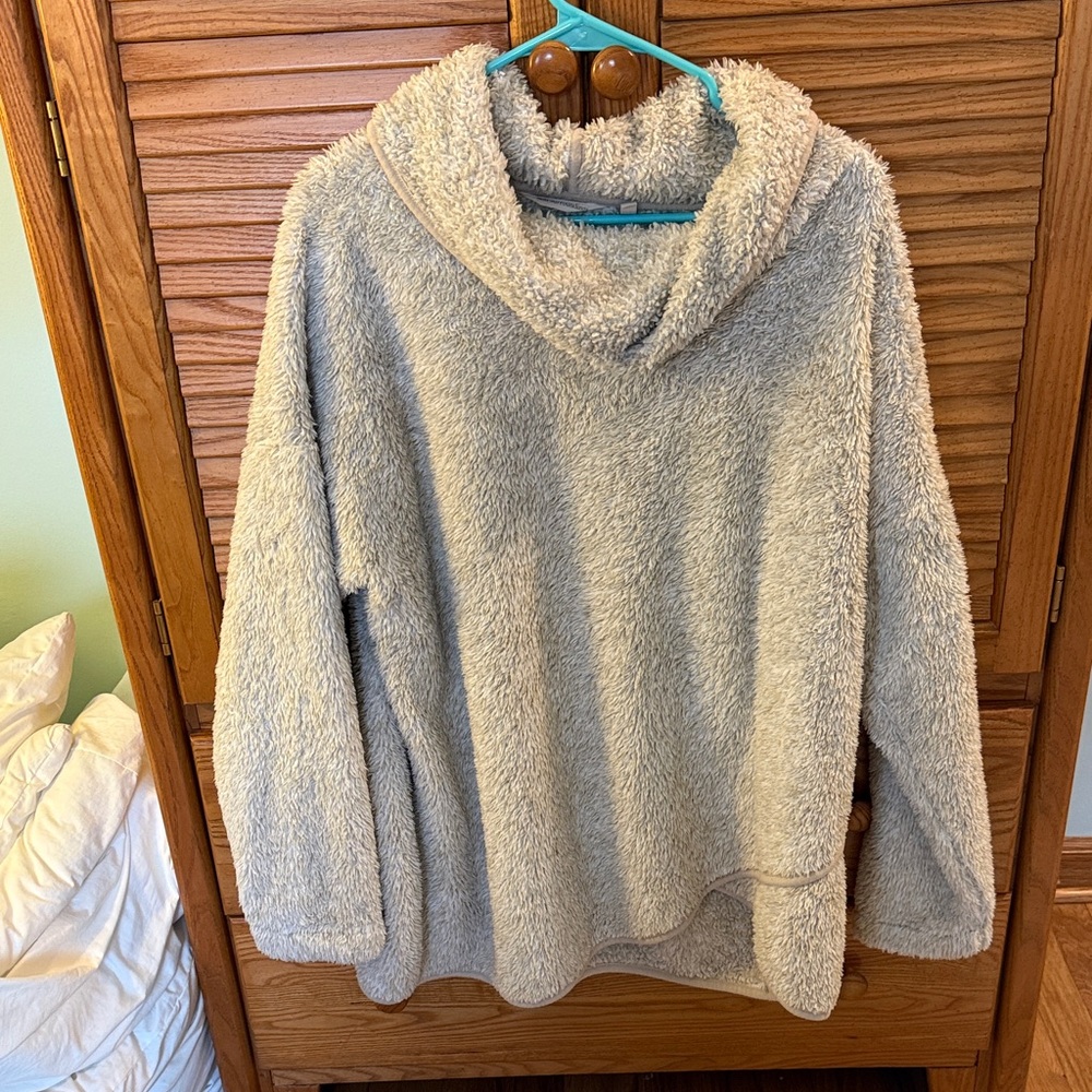 Soft Surroundings Tan Plush Hooded Turtleneck Sweater
